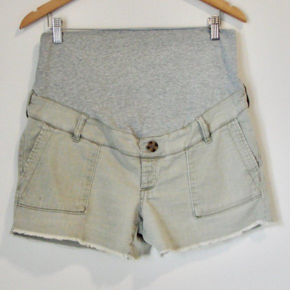 Thyme Maternity Shorts Beige Tan Khaki Cotton Frayed Raw Hem Size Medium - Picture 1 of 11